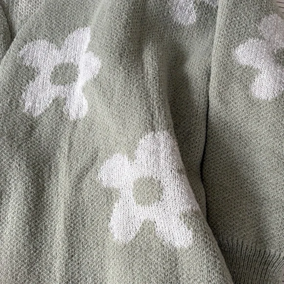 SHEIN Sage Green Floral Open-Front Knit Cardigan - Picture 4 of 4